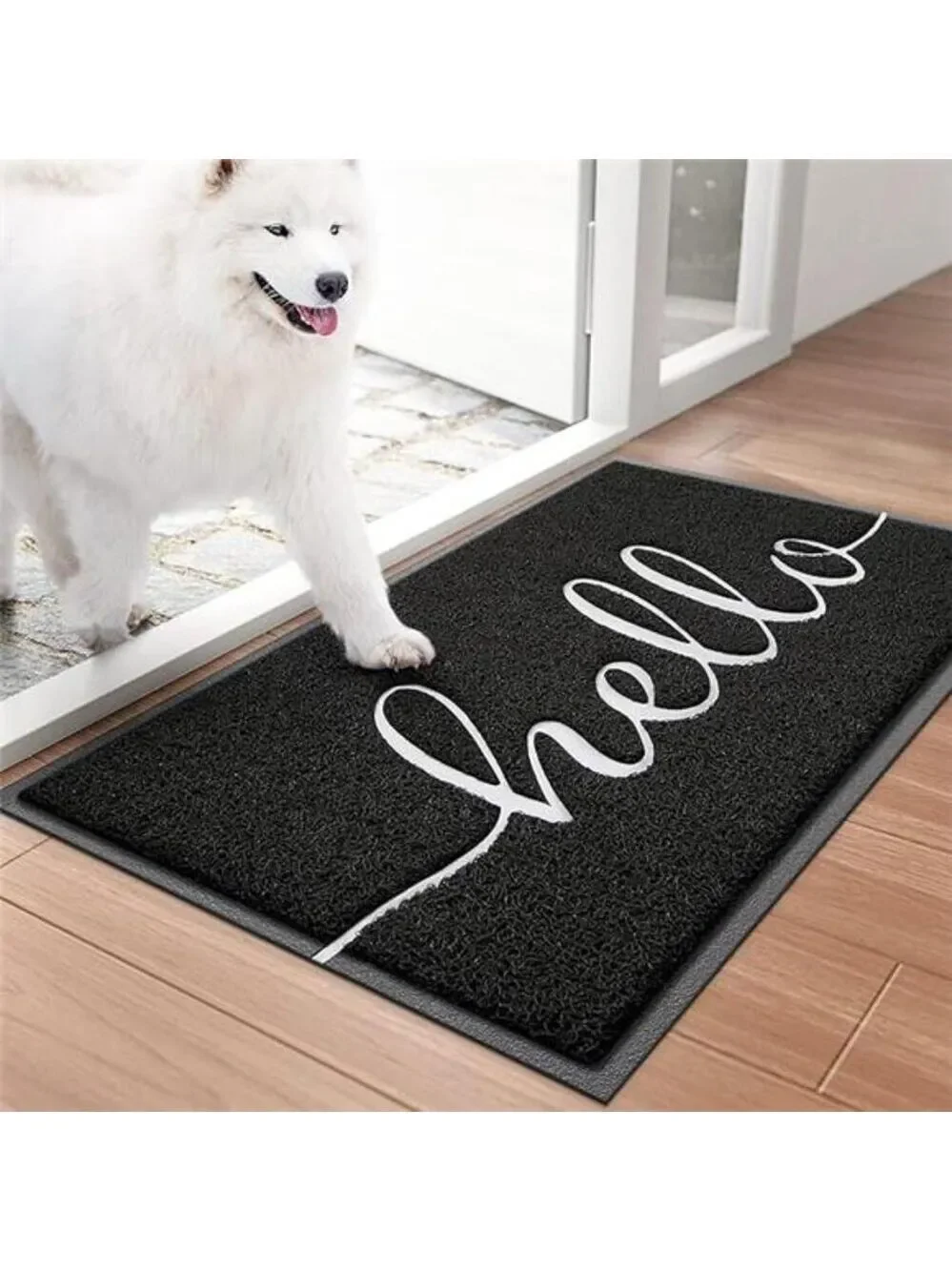 Welcome Door Mat 30x17 Black Outdoor Indoor Low Profile Non Slip Entryway Rug